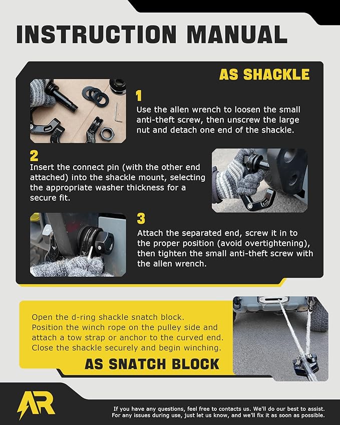 Snatch Block Separate Shackle, 3/4" D Ring Shackle with Pulley, 57320lbs Break Strength, Towing Winch Snatch Block for Off Road Vehicle Recovery, Black Black 1-Pack