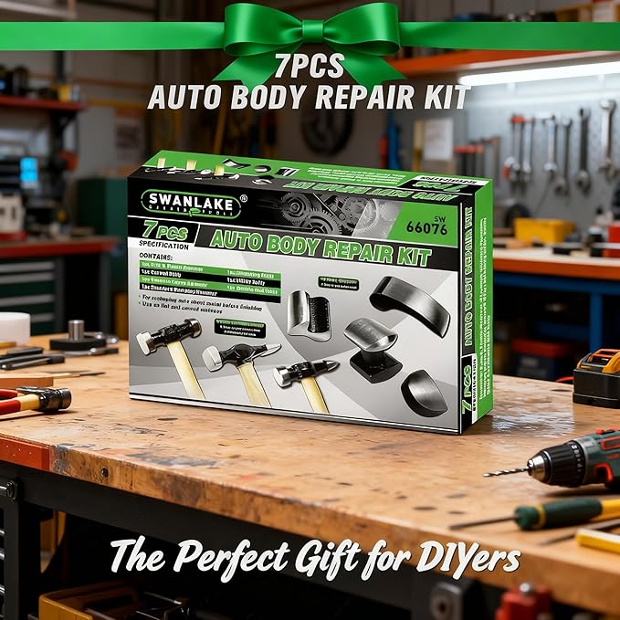 SWANLAKE 7 Piece Auto Body Repair Kit, Auto Body Tools, Auto Body Repair Tools with Carbon Steel Hammer Heads