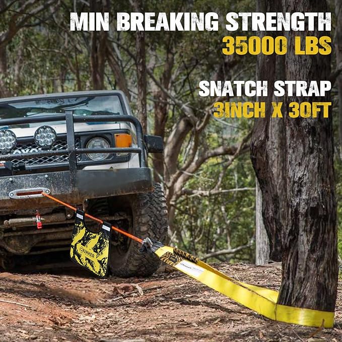BUNKER INDUST Heavy Duty Tow Strap with Bag Recovery Kit, 3" x 30ft Tree Saver Winch Strap 35,000 lbs Recovery Straps - Emergency Vehicle Off Road Towing Rope