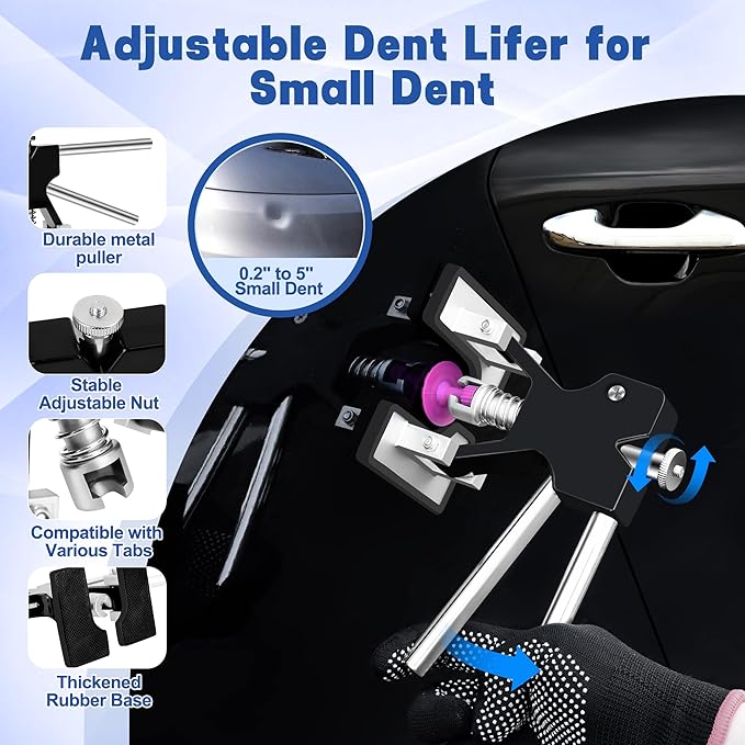 Car Dent Puller Kit, 140 PCS Paintless Dent Removal Kit with T-bar Dent Puller, Bridge Puller, Dent Lifter, Suction Cup Puller. Dent Remover Tool for Car Dents, Hail Damage, Door Ding Repair