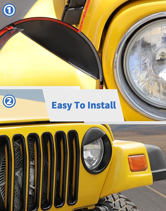 Front Grille Mesh Inserts & Angry Eyes Headlight Bezels Cover Trim Fit for 1997-2006 Jeep Wrangler TJ & Unlimited Exterior Accessories Clip-in Grille Guard Cover Headlight Bezels Trim Ring