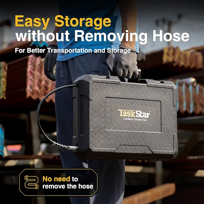 Electric Grease Gun Cordless 10000 PSI, Grease Gun Kit with 2×2.0Ah Batteries & Charger, 39.4" Flexible Hose & LED Light for Tractors Trucks Trailers Heavy Equipment Maintenance