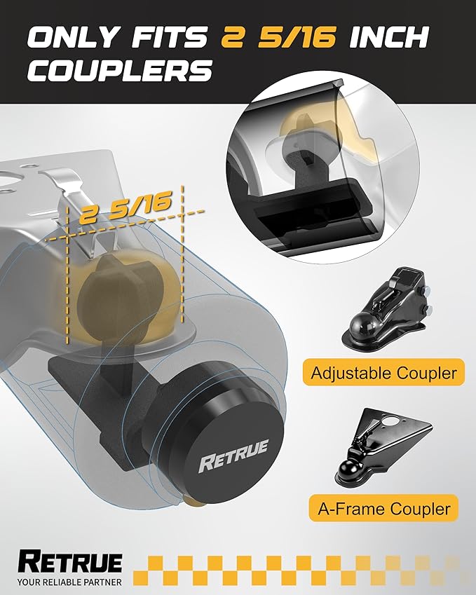 RETRUE Heavy Duty Trailer Lock, Fits 2 5/16-Inch Couplers, Ball Coupler&Safety Chains Anti-Theft,Trailer Hitch Locks for RV, Cargo, Boat, Dump Trailer (Black)