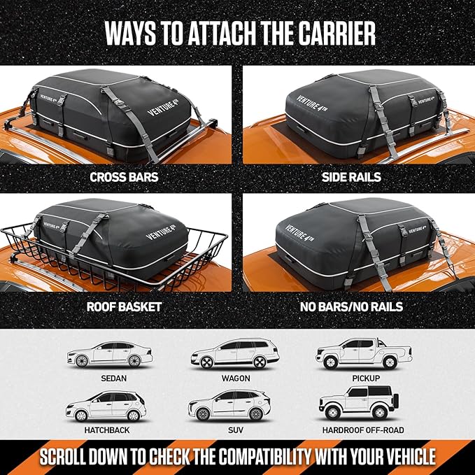 VENTURE 4TH Car Rooftop Cargo Carrier – 21 Cubic Feet Waterproof Roof Bag with 10 Heavy-Duty Compression & Tie-Down Straps, Anti-Slip Mat & Door Hooks – Fits Cars with or Without Roof Rack