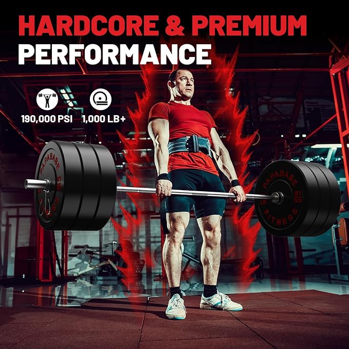 PAPABABE Olympic Barbell, 2-inch 45lb/35lb Weight Bar for Strength Training. 6.5ft/7ft Olympic Bar, 1000lb Plus Capacity, Chrome/Zinc Plating, knurled Grip for Bench Press Deadlift Squat