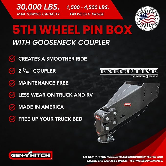 GEN-Y Hitch Fifth Wheel to Gooseneck SnapLatch Coupler - 1,500 LBS - 4,500 LBS Pin Weight Range - 30K LBS Towing Capacity - Compatable with 2 5/16" Gooseneck Ball - Silver