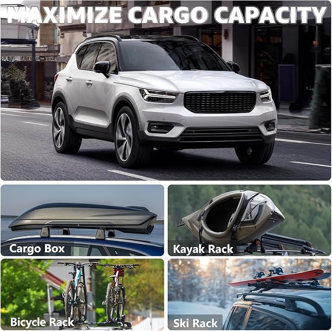 Roof Rack Cross Bars Compatible with Volvo XC-40 XC40 2018-2025, Adjustable Aluminum Heavy Duty 300 LBS Anti-Theft Lock Cargo Carrier Rooftop Crossbar Accessories for Bike, Basket, Snowboard, Luggage