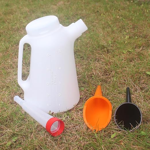 2 Quart Oil Jug, Oil Measuring Container Automotive and Flexible Oil Funnel Set Oil Dispenser Automotive Motor Oil Container with Lid and Cap for Automotive Oil Change