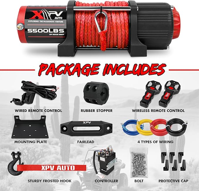 5500 lb. Winch Electric Winch Synthetic Rope 12V for ATV UTV Wireless RemoteTowing Winches Waterproof for Off Road Trailer Boat