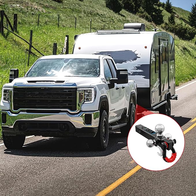 Nilight Trailer Hitch Tri-Ball Mount with Hook and Rotatable Tow Anti-Theft 3/4” Shackle Fits for 2inch Receiver Ball Size 1-7/8” 2” 2-5/16” GTW from 5000lbs to 10000lbs for RV SUV ATV Truck