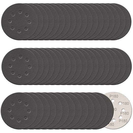 100 Pcs 5 Inch Sanding Discs Hook & Loop 8 Holes Wet Dry 180 Grit Sandpaper Silicon Carbide Sand Paper for Orbital Sander Automotive Wood Plastic Metal Polishing(100Pcs 180 Grit)
