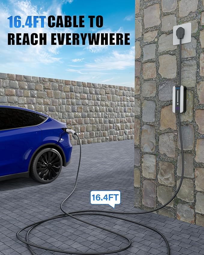 Level 2 EV Charger (240V, 40A) for Tesla and SAE-J1772 EVs, 16.4ft Charging Cable, NEMA 14-50 Plug, SAE-J1772 Adapter and J1772 to Tesla Adapter