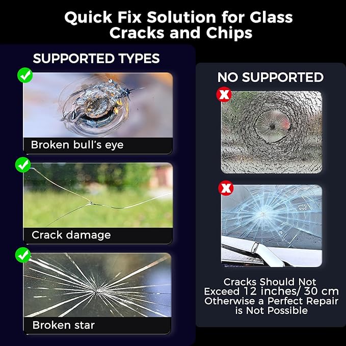 Car Windshield Crack Repair Kit,2Pcs Cracked Windshield Repair Kit, Rock Chip Repair Kit Windshield Chip Repair Kit Quick Fix for Chips, Cracks, Star-Shaped (Black, 2pcs)