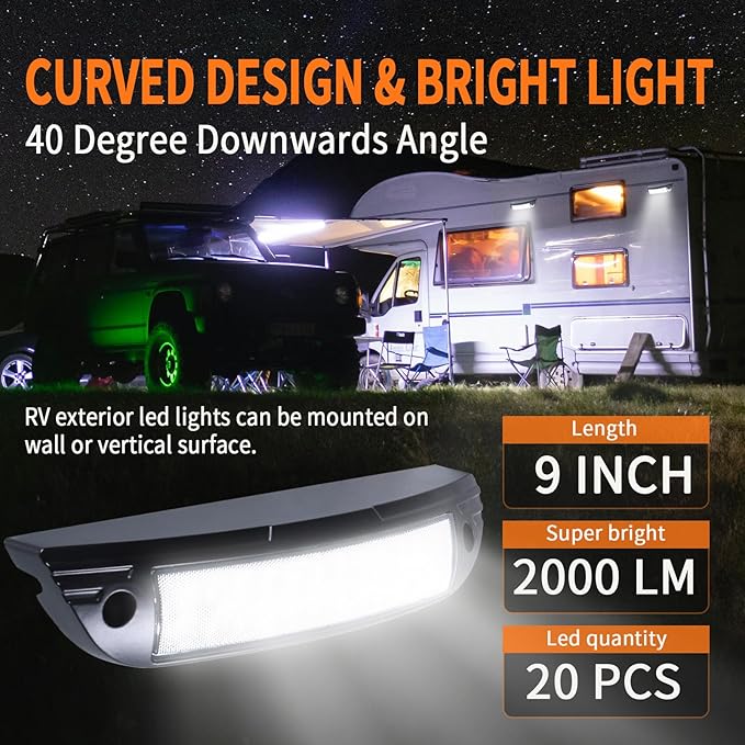 9 Inch RV LED Exterior Light Fixture, 6000K Cool White Flood Beam LED Porch Outdoor Utility Light, 12V/24V DC Work Scene Lighting for Truck/Camper/Boat/Trailer, Black Finish, 1-Pack