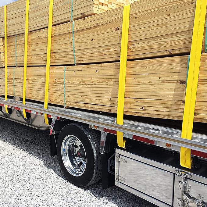 4" x30' Winch Straps with Flat Hook Flatbed Tie Downs Truck Straps 5,400lbs Load Capacity Cargo Control for Flatbeds, Trucks, Trailers, Farms, Rescues, Tree Saver, Yellow(4 Pack)