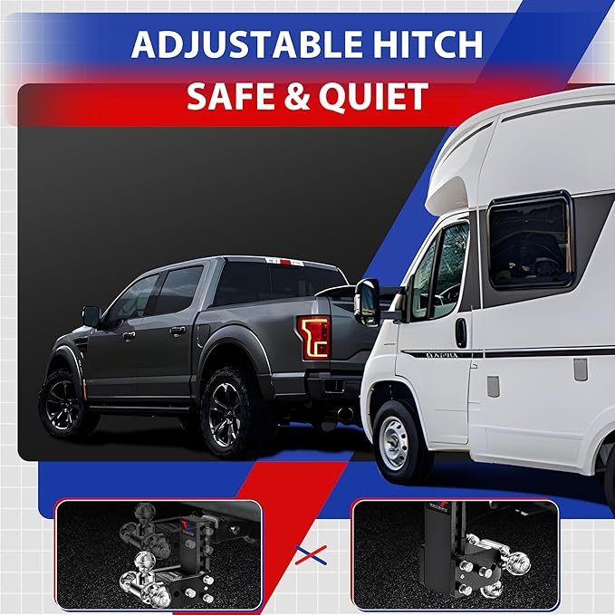 Geteen Trailer Hitches, Adjustable Trailer Hitch Ball Mount - Fits 2" Receiver, Tri-Ball (1-7/8" x 2" x 2-5/16"), 5" Drop, 10,000 GTW - GT20053B