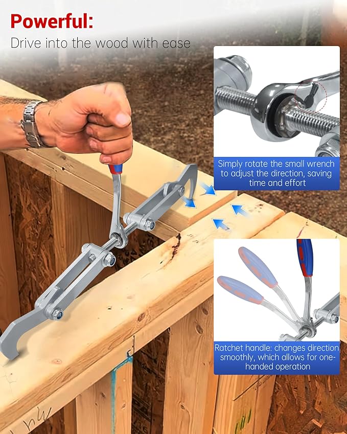 Ratcheting Beam Puller, Wall Puller Framing Tool, Clamping Travel 4.53 In, Ratchet Length: 10.83 Inches, Fit for For Clamping, Pulling and Compressing Timber