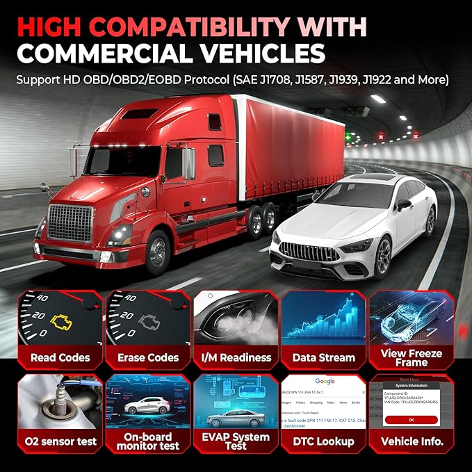 Launch CRP129 HD Heavy Duty Truck Scanner, 2025 Full System Diesel Scanner with Speed Limit Adjust Reset, D.P.F Regen, Oil Reset for Commercial Vehicles, Cummins, Detroit, International Paccar