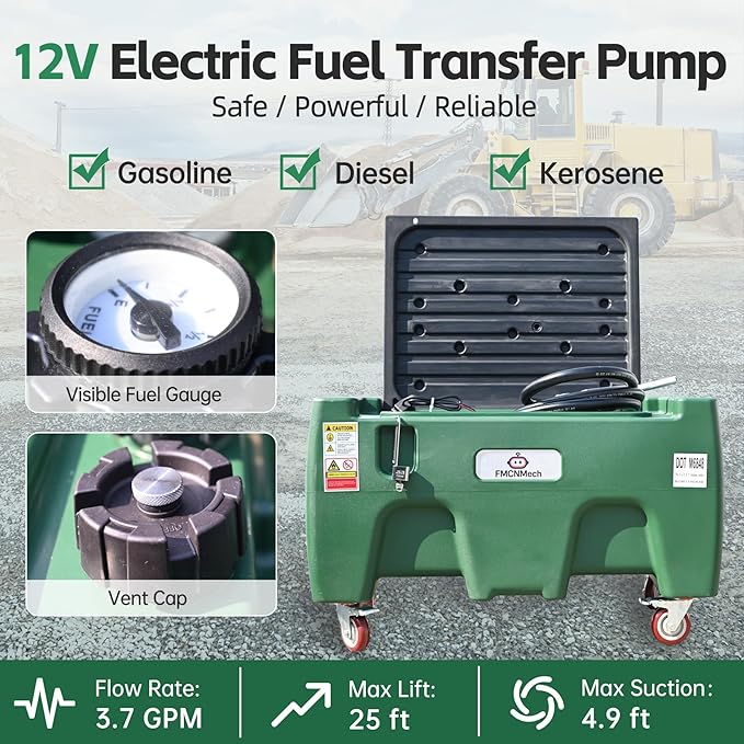 40 Gallon Portable Fuel Transfer Tank with 12V Electric Pump, 3.7 GPM Flow Rate HDPE Fuel Container with Wheels, Gasoline Diesel Kerosene Fuel Storage Tank for Farm, Truck, Boat, and Construction Use