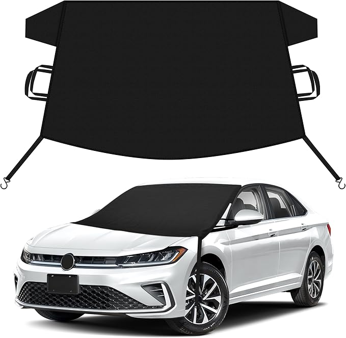 EcoNour Car Snow Cover Compatible for Volkswagen Jetta | Windshield Cover for Ice and Snow with S-Hook Straps | Heavy-Duty 600D Oxford Winter Car Cover, Waterproof & Anti-Slip