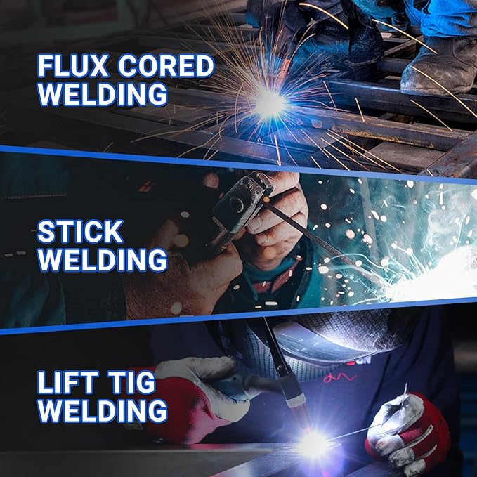 AZZUNO 135 Amp MIG Welder, 3 in 1 Multiprocess Welder 110V Flux Core Welder Flux MIG/Lift TIG/Stick Welding Machine Synergic Control IGBT Inverter Welder (volts, 110)