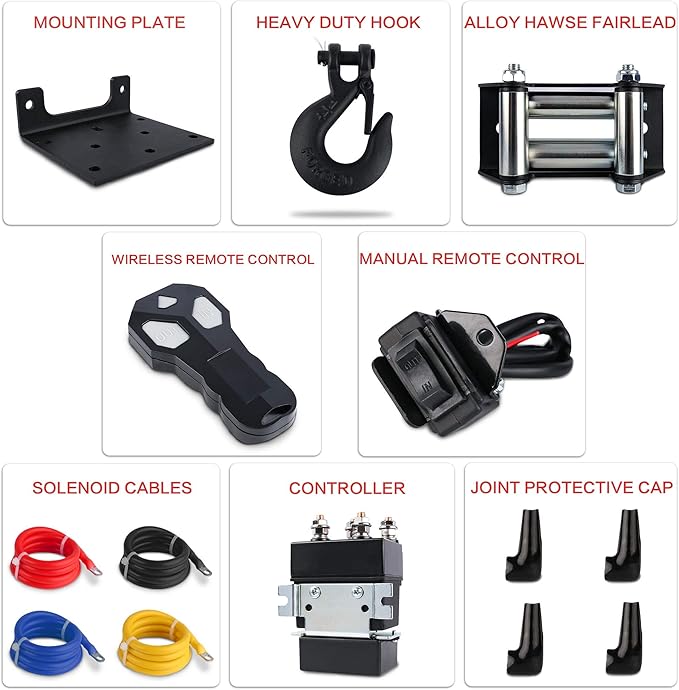 12V 4500LBS Steel Rope Electric Winch for Towing ATV/UTV Off Road with Wireless Remote Control Mounting Bracket IP67 Waterproof Electric Winch with 4-Way Roller Fairlead