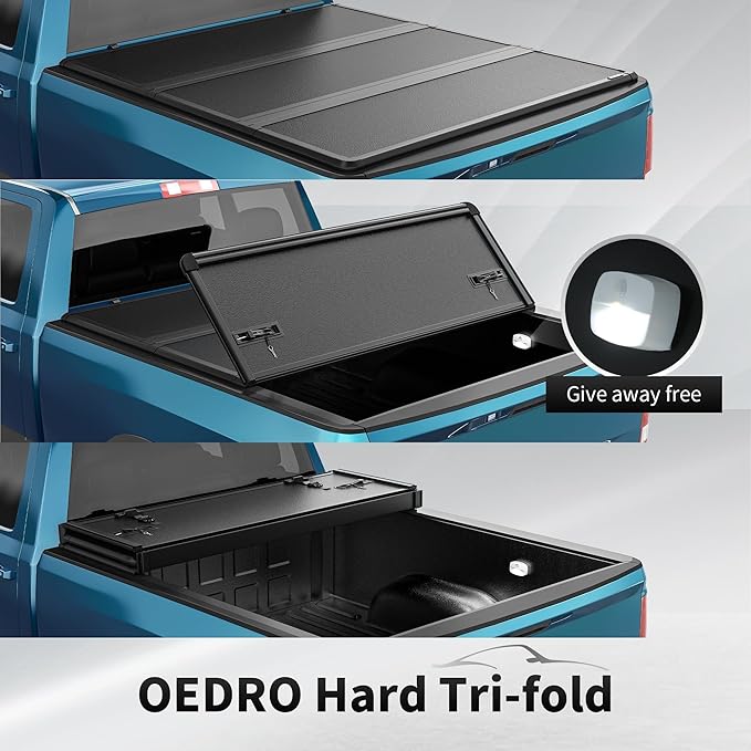 OEDRO FRP Hard Tri-fold Tonneau Cover Fold Truck Bed Covers Compatible with 2009-2025 Ram 1500 (Inclu. Classic & New) with 5.6 Feet Bed w/o Ram Box