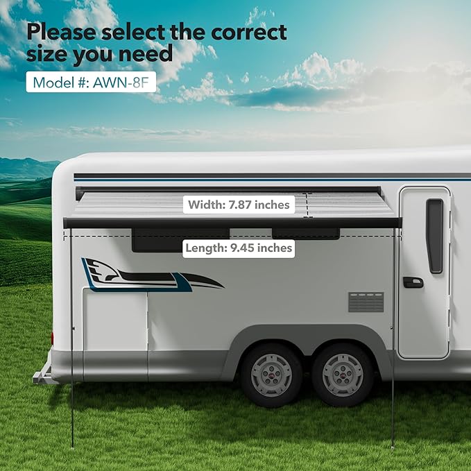 HBN RV Awning 8.3ft x 6.4ft Manual Retractable Camper Awning, Black Aluminium Frame, Waterproof UV-Resistant, for RVs, Motorhomes, and Travel Trailers