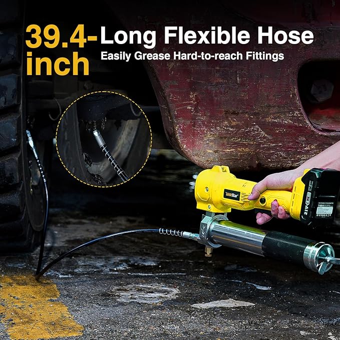 Electric Grease Gun Cordless 10000 PSI, Grease Gun Kit with 2×2.0Ah Batteries & Charger, 39.4" Flexible Hose & LED Light for Tractors Trucks Trailers Heavy Equipment Maintenance