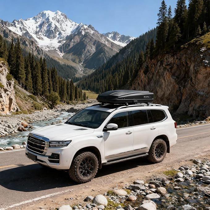 Roof Cargo Box, Dual-Side Opening Design, 14 Cubic Feet Capacity, Waterproof Hard-Shell Storage Box, Includes Straps and Spare Key,Ideal for Travel and Luggage Transport, Black(B-62)