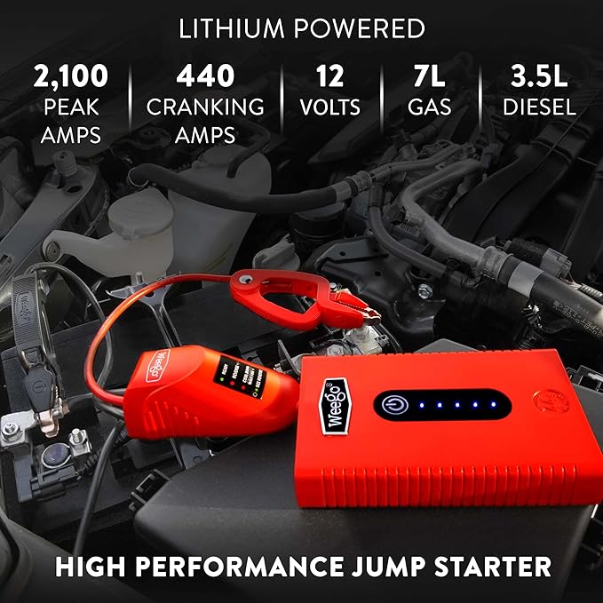 Weego 44s: 2100A Self-Use 12V Lithium Car Battery Jump Starter – USA-Engineered Safe Replacement for Jumper Cables - Car Jumper Starter Portable for 7L Gas and 3.5L Diesel Engines (N44s)