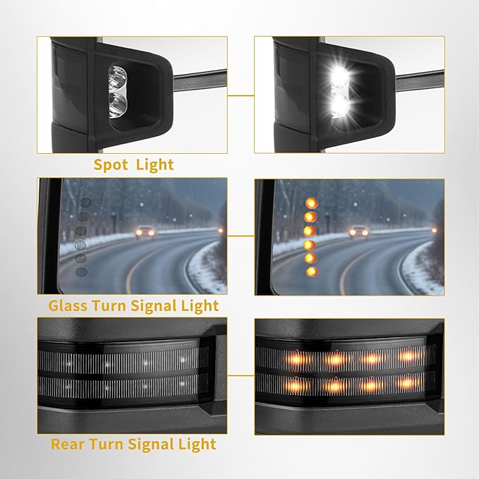 DWVO Tow Mirrors for 2014-2018 Chevy Silverado GMC Sierra 1500 2500HD 3500HD, Adjustable Foldable Side Mirrors with LED Turn Signals and Heated Power