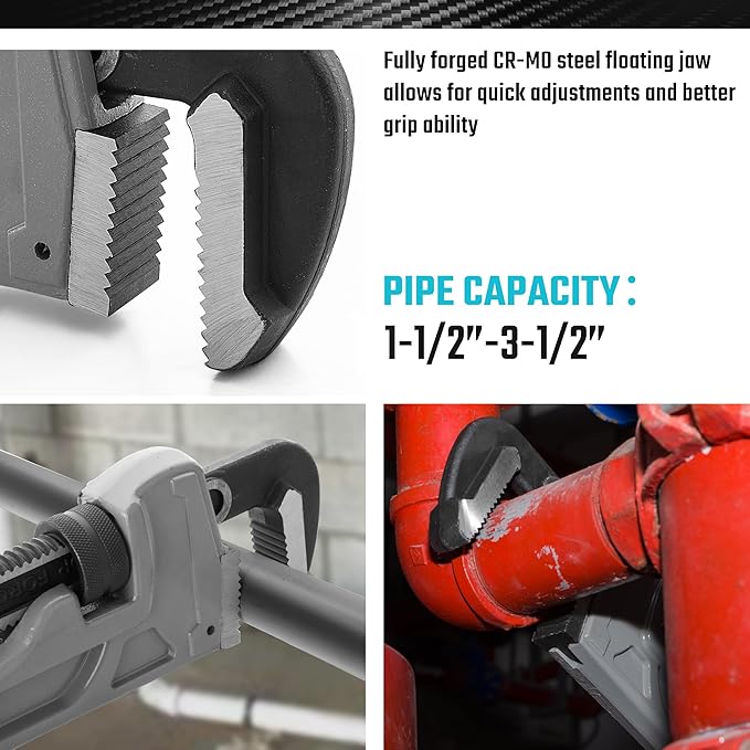 DURATECH 36-inch Heavy Duty Aluminum Straight Pipe Wrench, Adjustable Plumbing Wrench, Drop Forged, Exceed GGG standard