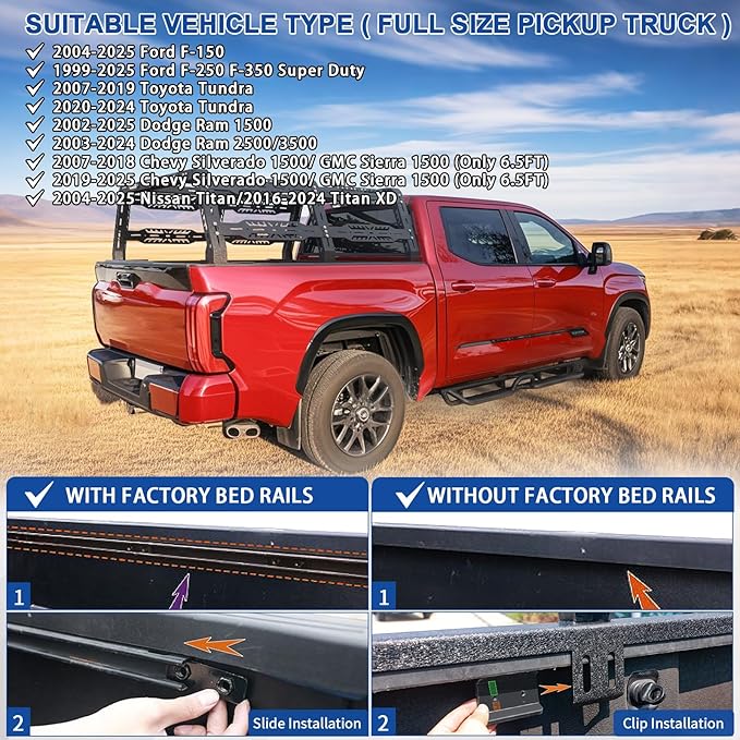 Overland Bed Rack for Full Size Truck 22.5" Bed Rack Compatible with Ford/Dodge Ram/Nissan Titan/19-25 Silverado/Sierra/Tundra, Overland Bed Rack Truck Bed Racks.