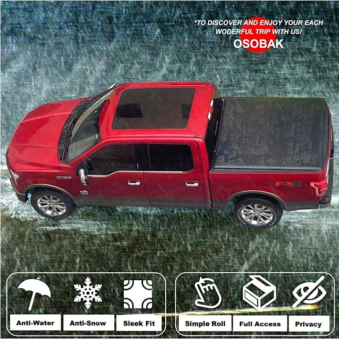 Soft Roll Up 6.5' Truck Tonneau Cover Compatible for 2005-2012 Dodge Dakota Long Pickup Vinyl Bed Cover| Fleetside