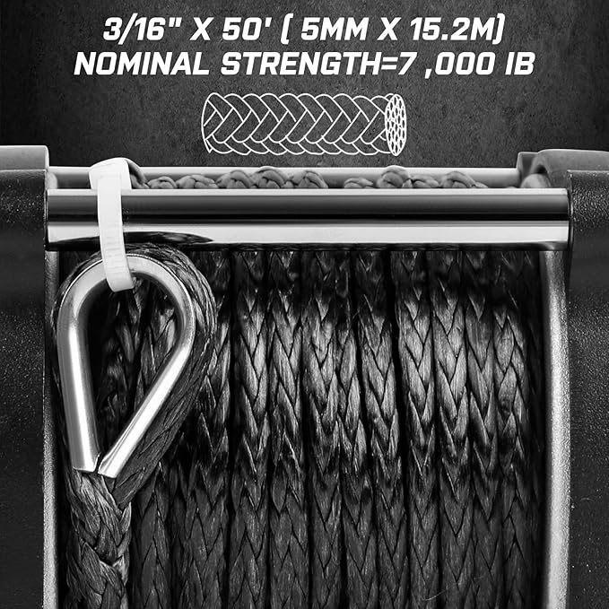 3500lbs ATV/UTV Winch with Synthetic Rope, Electric Boat Trailer Winch 12V, Waterproof Winch with 2 Wireless Remotes &Wired Switch,with Mounting Plate,Pulley,Rope Damper,Aluminium Fairlead