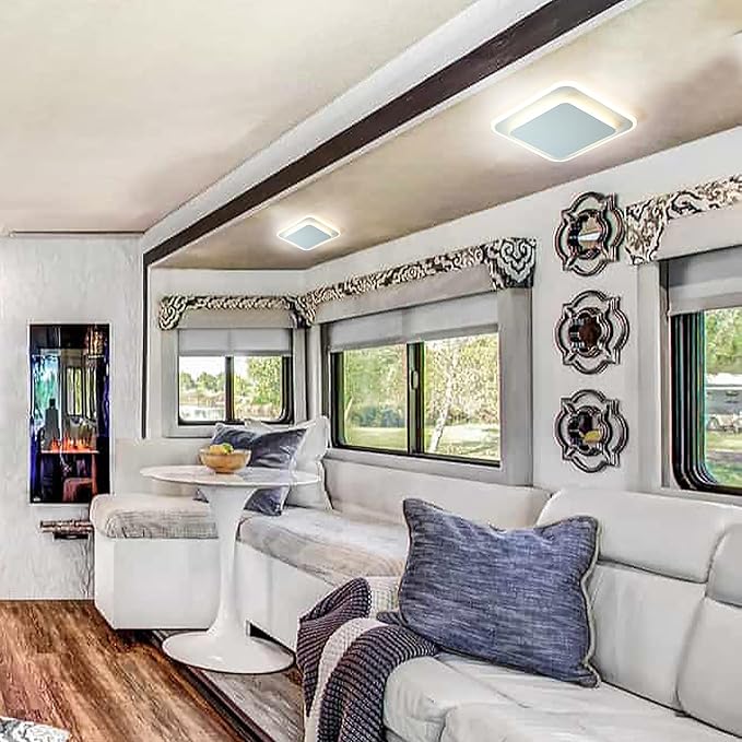 Facon Square LED RV Ceiling Light with Switch - 14W, 1000LM, 4000K Cool White, 12Volts RV Interior Light for RV, Camper, Trailer, Motorhomes, Sleek Acrylic Design