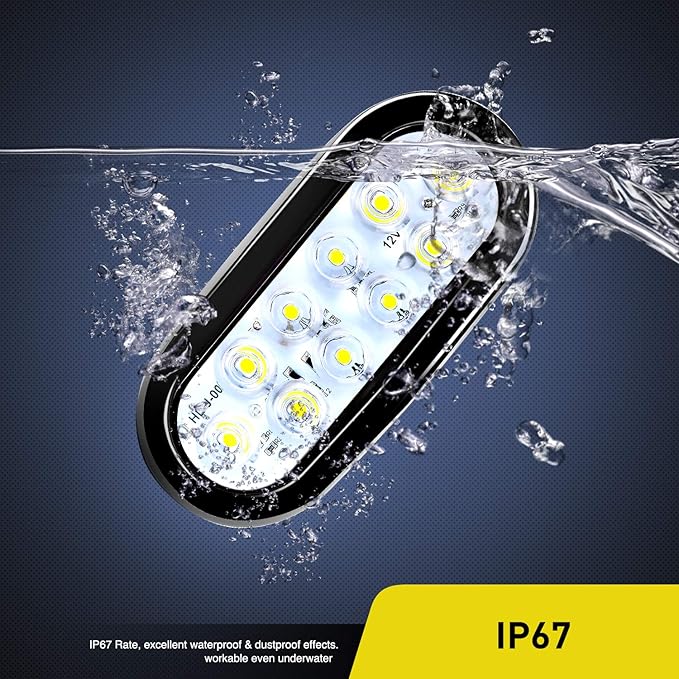 Nilight 6 Inch Oval White Trailer Tail Lights 2PCS 10 LED w/Flush Mount Grommets Plugs IP67 Waterproof Reverse/Back Up Lamp for Truck RV Camper Boat Jeep, White