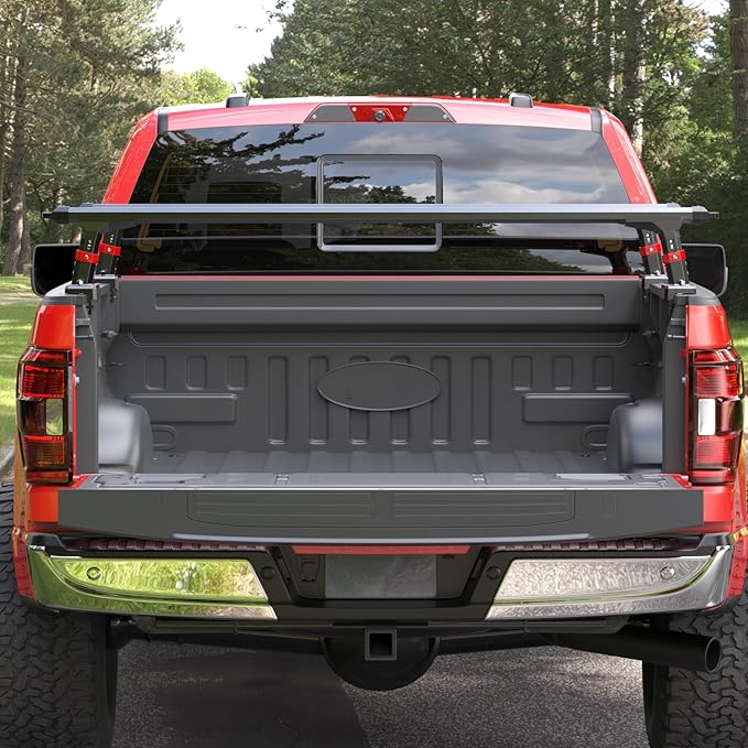 Truck Bed Rack, Adjustable Aluminum Truck Bed Ladder Rack, Heavy Duty Truck Ladder Rack Crossbar Cross Bar Extendable Heavy Duty Steel Cargo Rack for Kayak, Surfboard, Lumber,Ladder (800lbs Capacity)