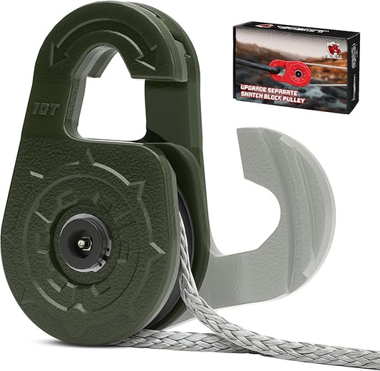 Towing Winch Snatch Block Hook, Separate Pulley Block, Tow Winch Hook, Multiple-Purpose G80 Heavy Duty Forged Winch Hook Snatch Block Pulley, 22Tons(46,051lbs)MBS, for Synthetic Rope, OliveDrab