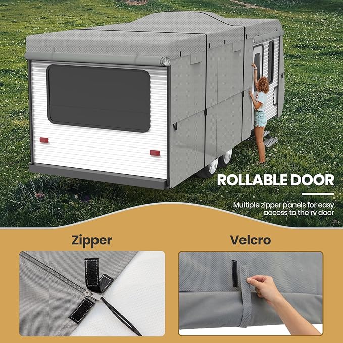Leader Accessories Windproof RV Cover 14' -16' Travel Trailer Cover Extra Thick Camper Cover - Anti-uv & Ripstop with 4 Tire Covers, Adhesive Repair Patches