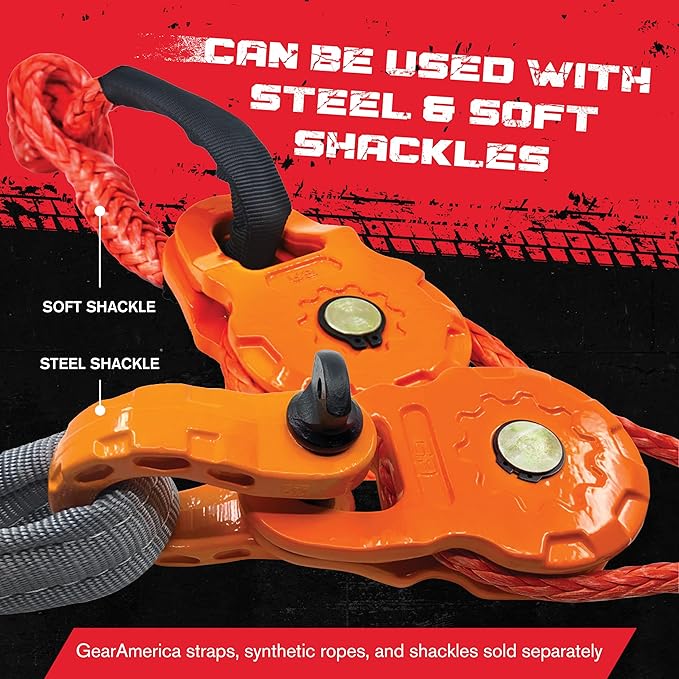 GearAmerica Smart Snatch Block Pulley, ATV/UTV Winch Snatch, Change Direction or Increase Mechanical Advantage, 24,000 Lbs (12T) - Ideal for Side by Side, Off Road Vehicles - 2 Pack, Orange