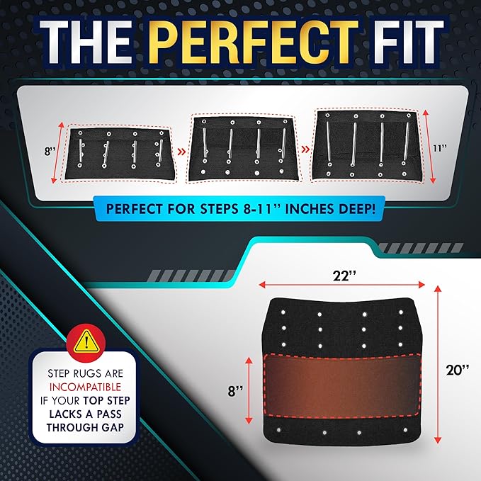 LATCH.IT RV Step Covers 4 Pack | 22-inch Wide Camper Step Covers for 8-11" Deep Radius Steps Only! | Black RV Stair Carpet | RV Step Cover | Keep Your RV Cleaner with Our Radius RV Stair Covers!