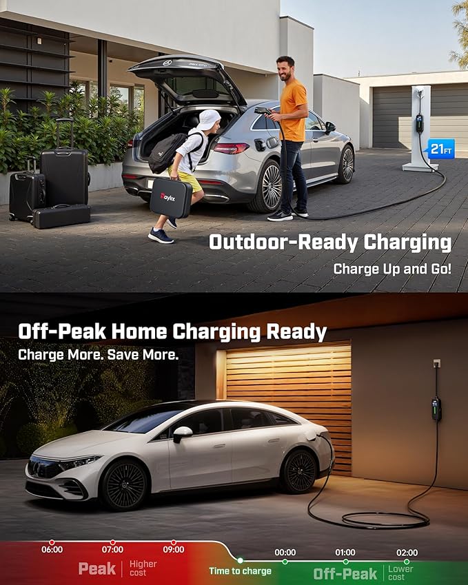 2025 Upgraded Level 1&2 Portable EV Charger, 8-16Amp Adjustable Current & Timer, 110V–240V, NEMA 5-15 & 6-20 Plug, 21Ft EV Charging Cable, J1772 Electric Car Charger for All PHEV/EV Charging Cord