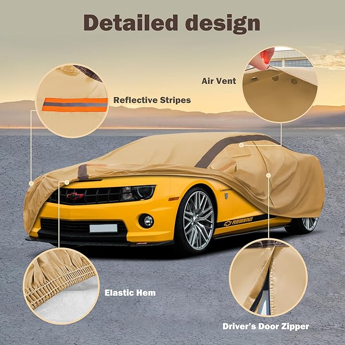 Camaro Car Cover Waterproof All Weather Compatible with Chevy Camaro, Outdoor Anti-UV Sun Rain Protection Full Exterior Cover