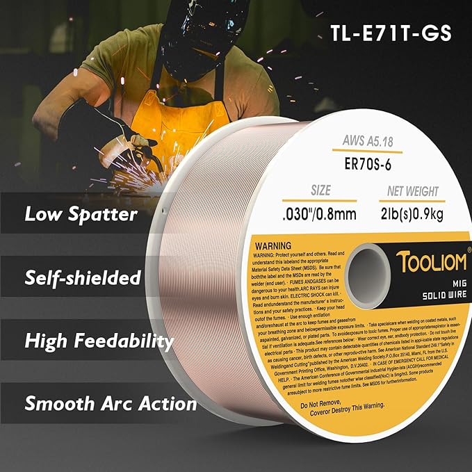 TOOLIOM ER70S-6 .030"(0.8 mm) Mild Steel MIG Solid Welding Wire on 2-Pound Spool Compatible with TL-200M TL-250M Pro