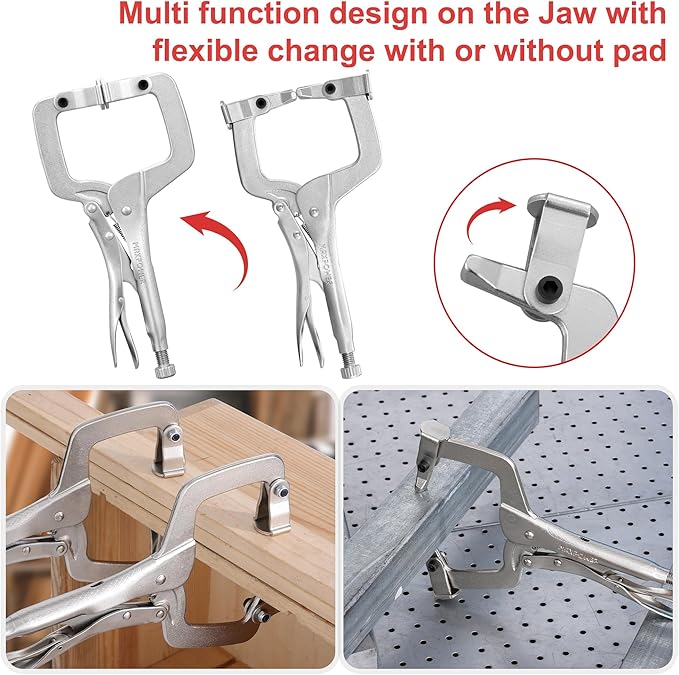 MAXPOWER 11-Inch C Clamp Locking Pliers Set, Flexible Jaws Change with Pads or Regular Tips