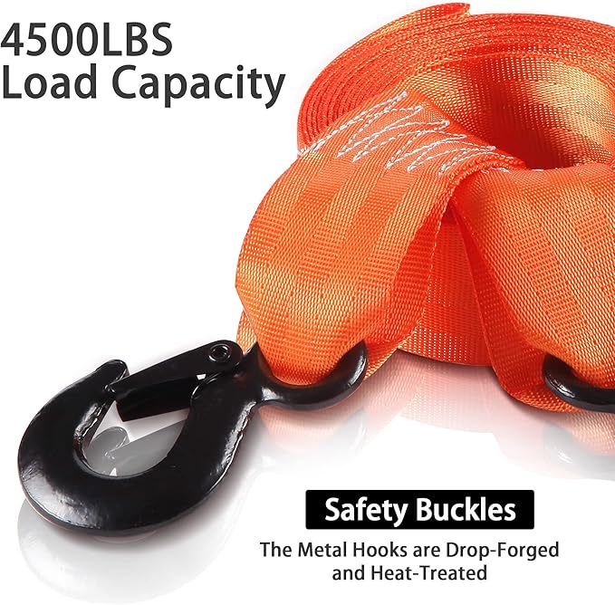 Trailer Winch Strap with Hook, 1.5in 16ft Heavy Duty Boat Winch Strap with 4500lbs Break Strength for Towing Vehicles, Boats, Trailer, Towing (Orange)