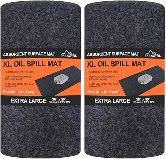 XL Oil Spill Mat (36" x 59")(2-Pack), Premium Absorbent Oil Pad, Reusable, Washable,Waterproof Backing Contains Liquids, No Soak Through,Protects Garage Floor Surface