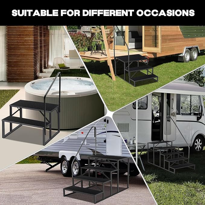 RV Steps with Handrails, 6 Step RV Stairs 660 lbs Load Capacity, Step Ladder with Anti-Slip Panel, Mobile Home Stairs for Travel Trailers Black